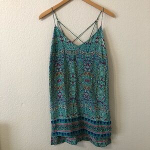 Maeve Anthropologie Strappy Silk Tunic Tank Top in Green Paisley Floral - Size 2